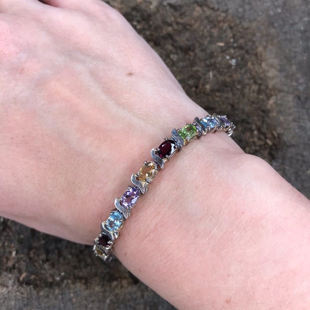 Vintage 90s sterling bracelet rainbow stone silver 925